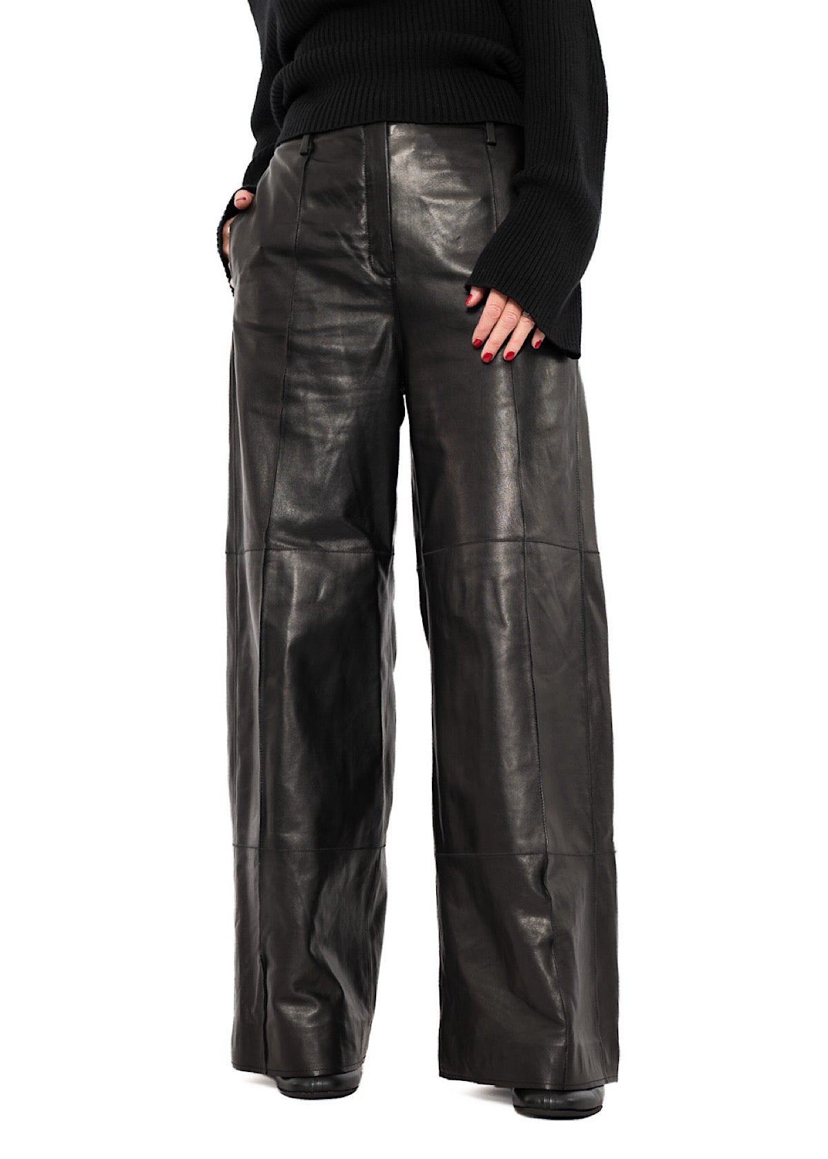 SIGNATURE WIDE LEG LEATHER TROUSER