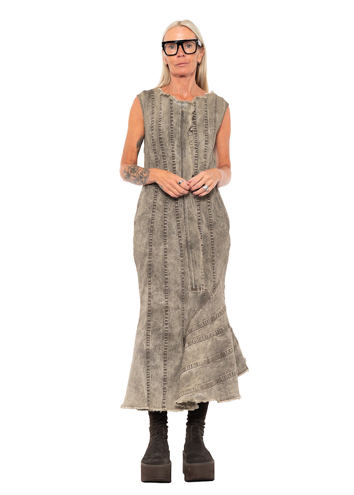 FISHTAIL STRETCH DENIM DRESS
