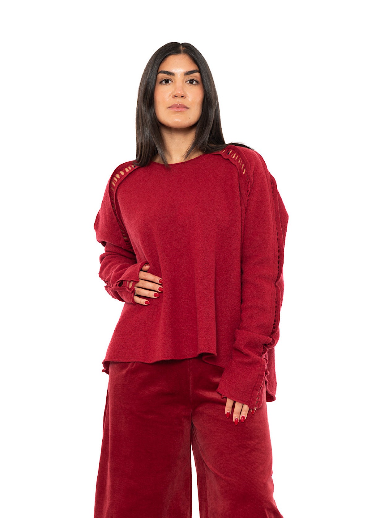 BOILED WOOL LADDER STITCH PULLOVER