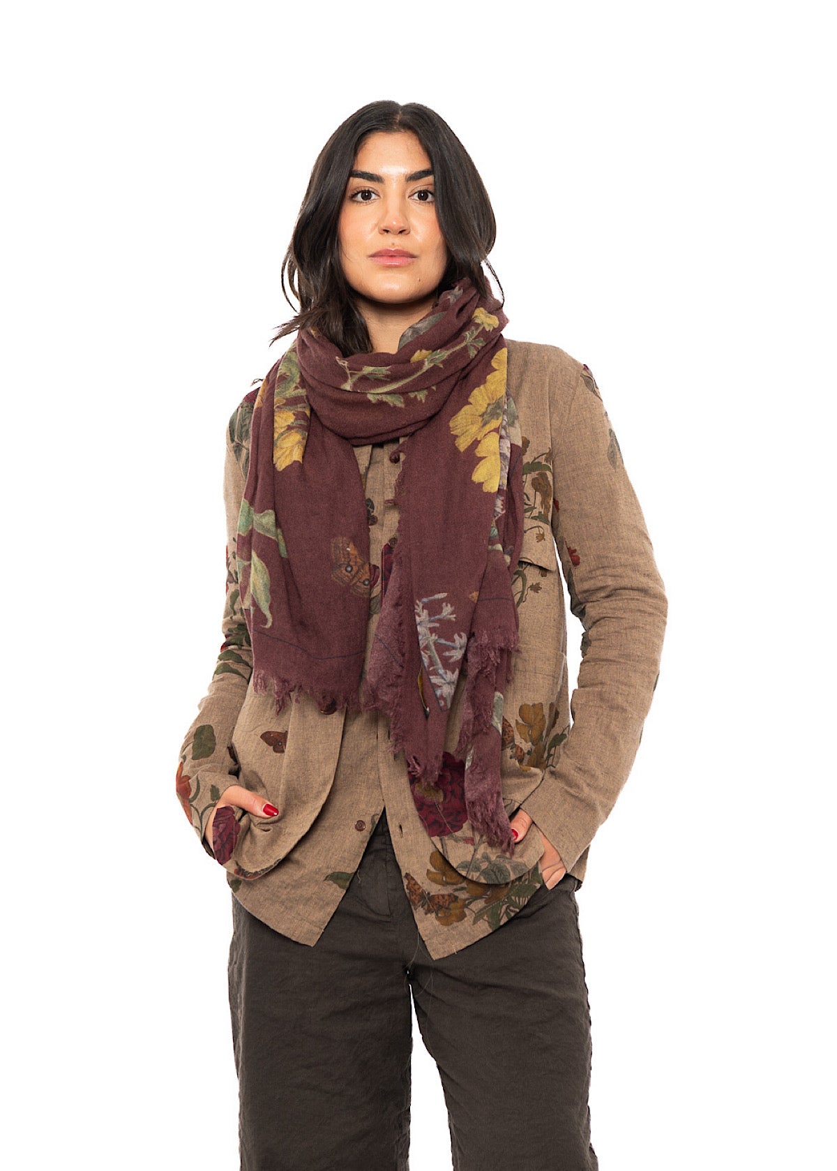 BOTANICAL PRINTED CASHMERE SCARF