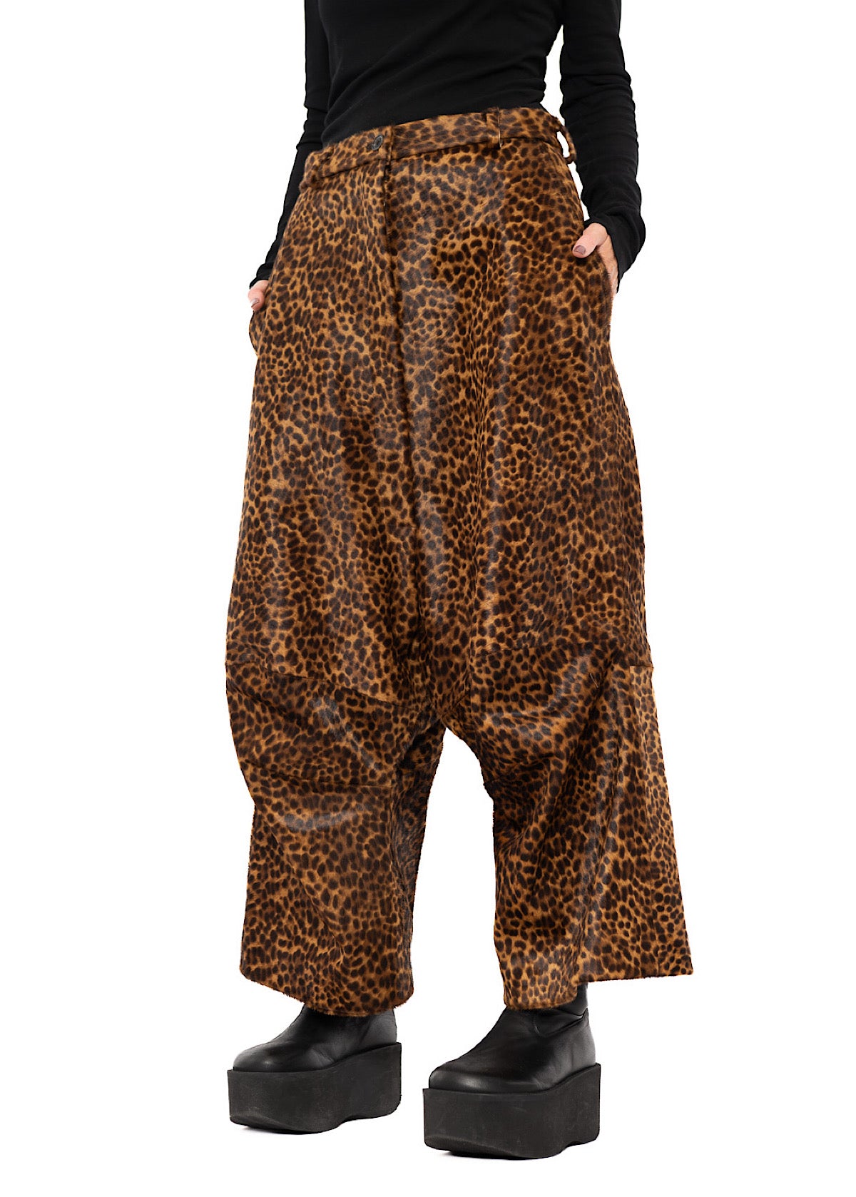 LEOPARD LEATHER DROP CROTCH TROUSER