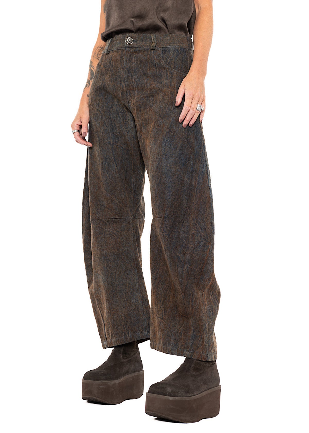 STONE-WASHED DENIM BALLOON TROUSERS