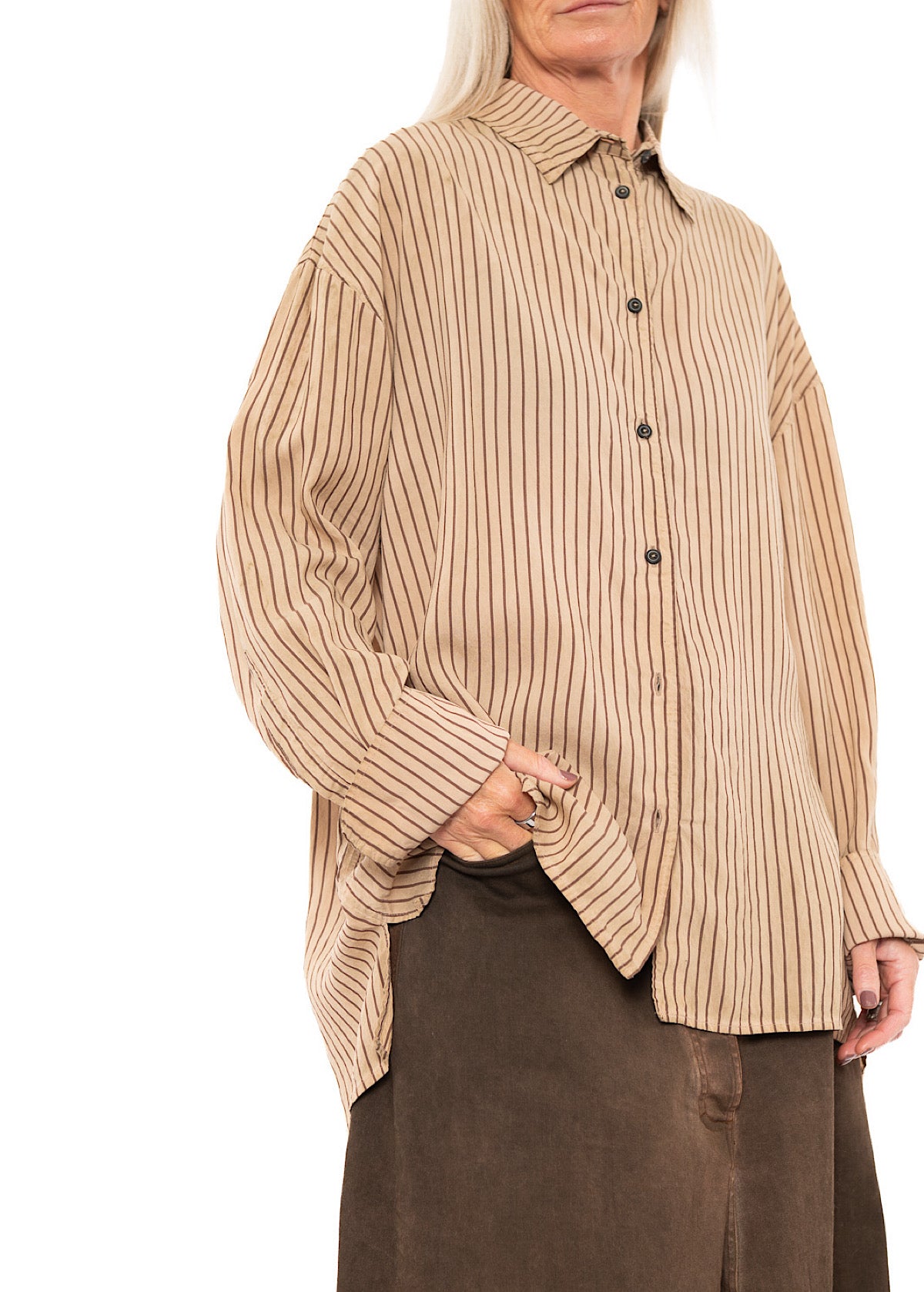 GARMENT-DYED SILK STRIPE SHIRT