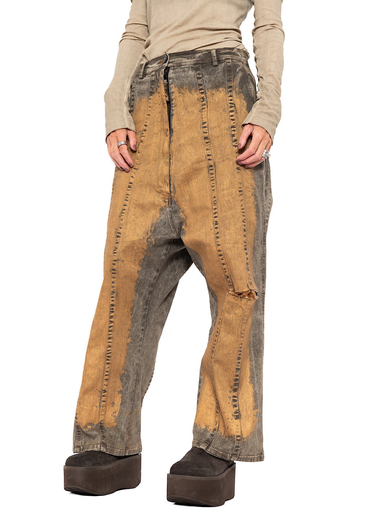 HAND-PAINTED GOLD DENIM TROUSER