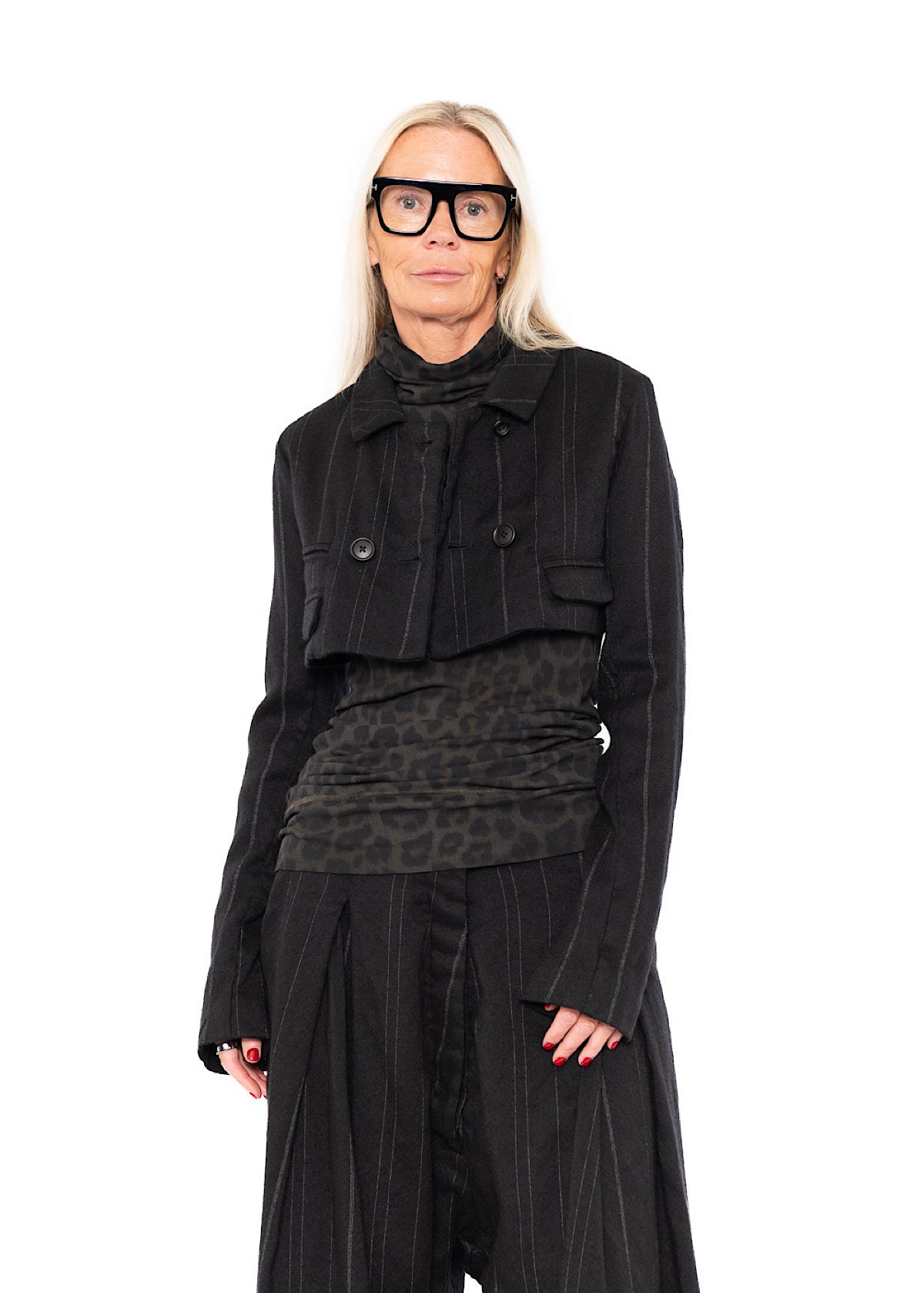 CROPPED PINSTRIPE WOOL JACKET
