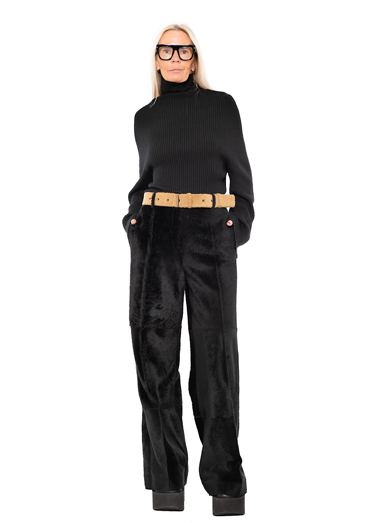 FUR-FINISHED LEATHER BELT