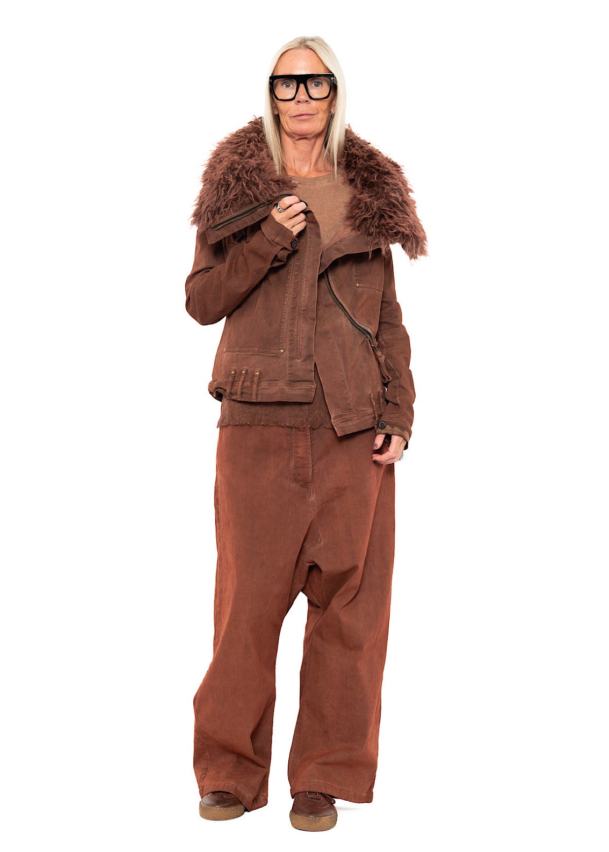 FITTED FAUX FUR-TRIM DENIM JACKET