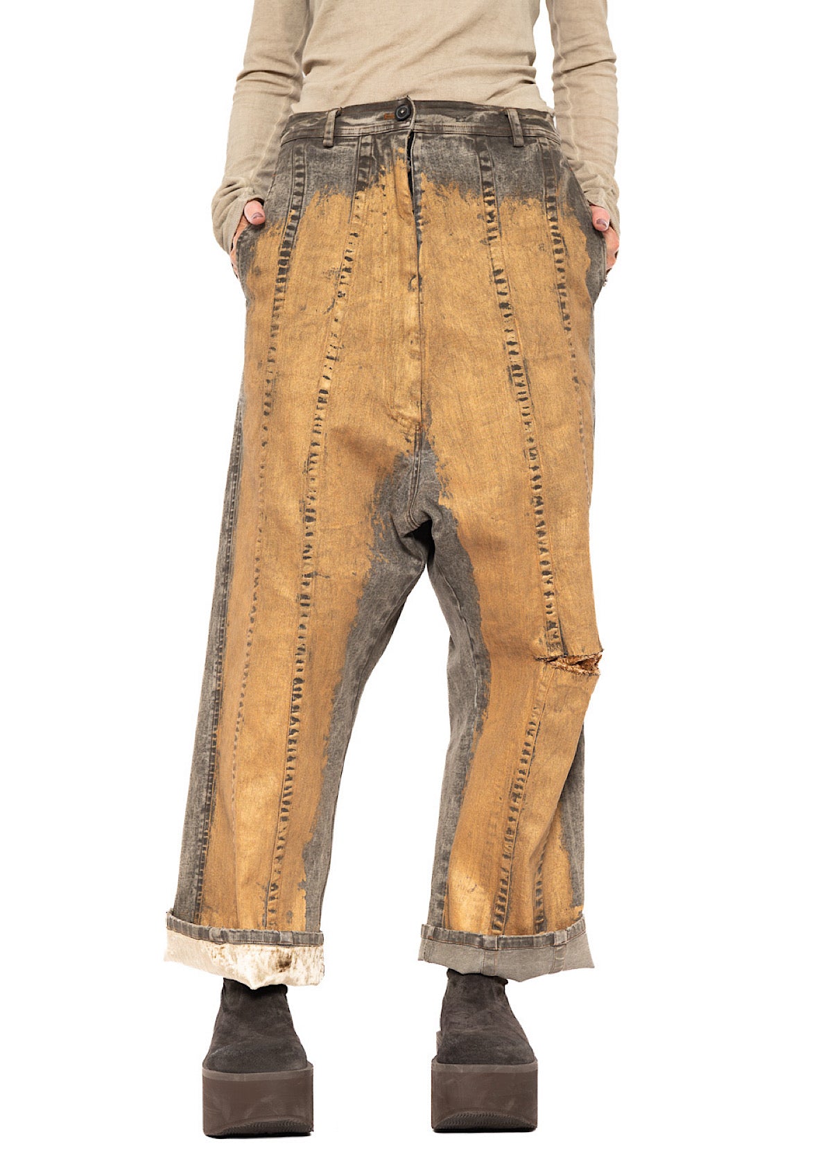 HAND-PAINTED GOLD DENIM TROUSER