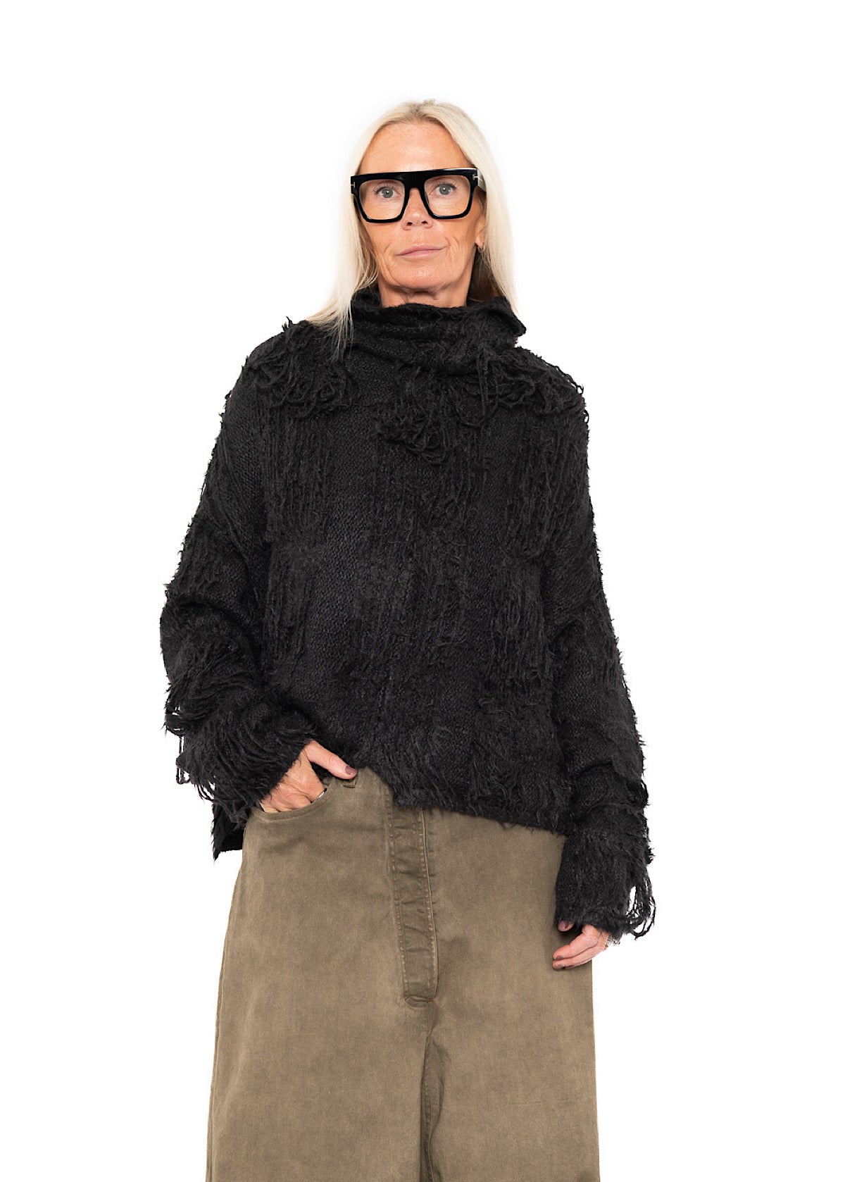 LADDERED SILK KNIT PULLOVER