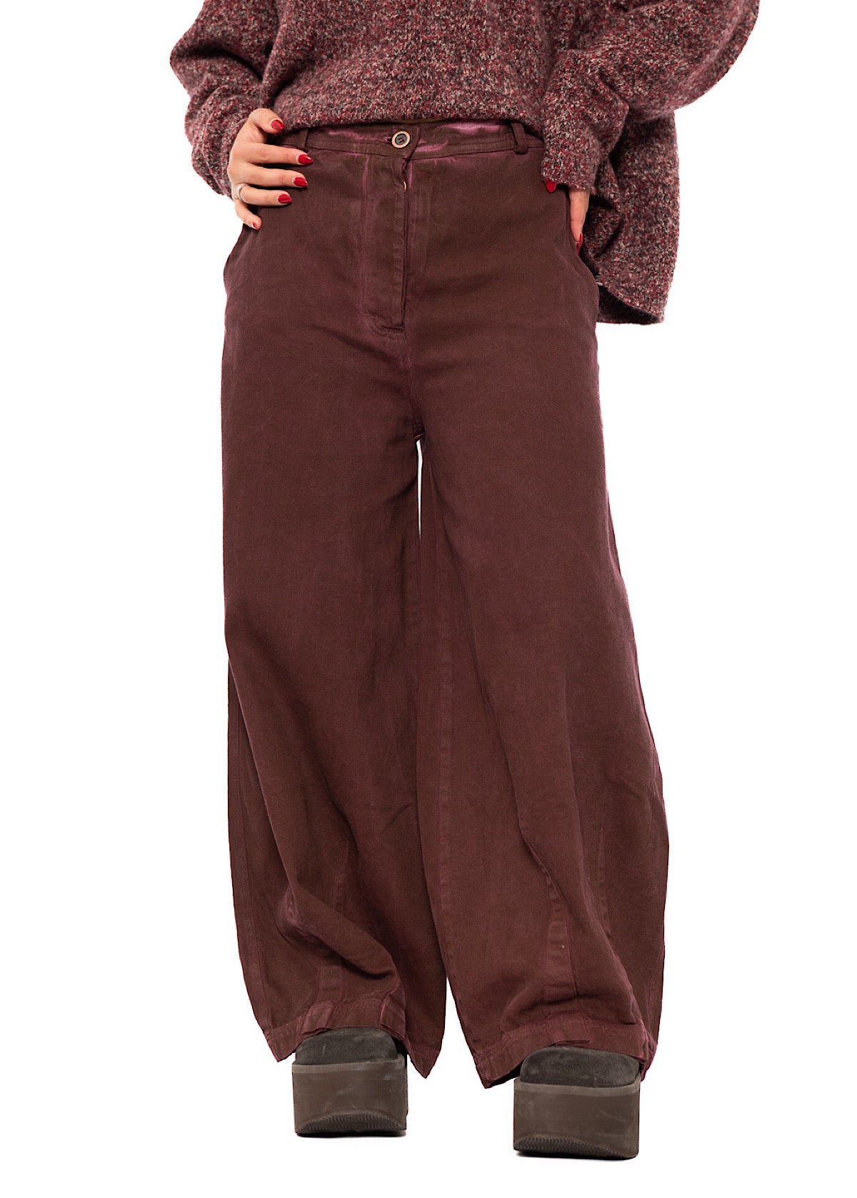 GARMENT-DYED DENIM WIDE LEG TROUSER