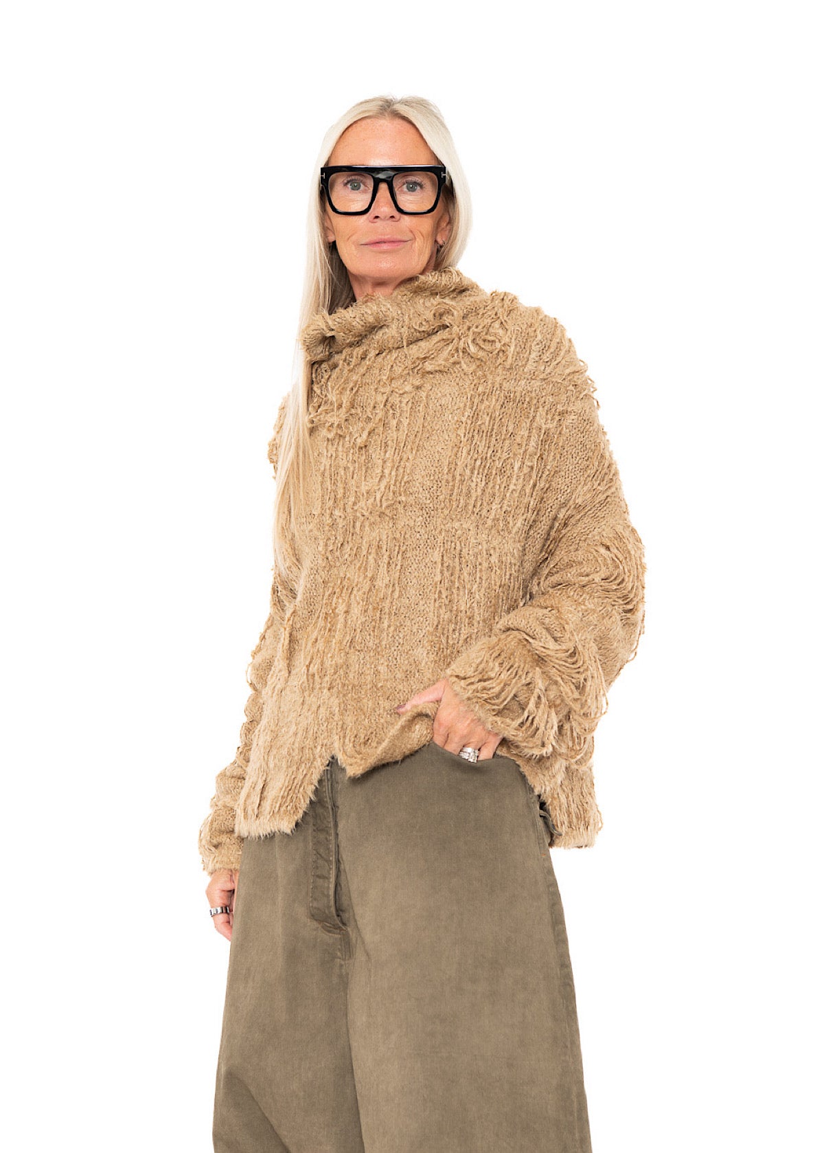 LADDERED SILK KNIT PULLOVER