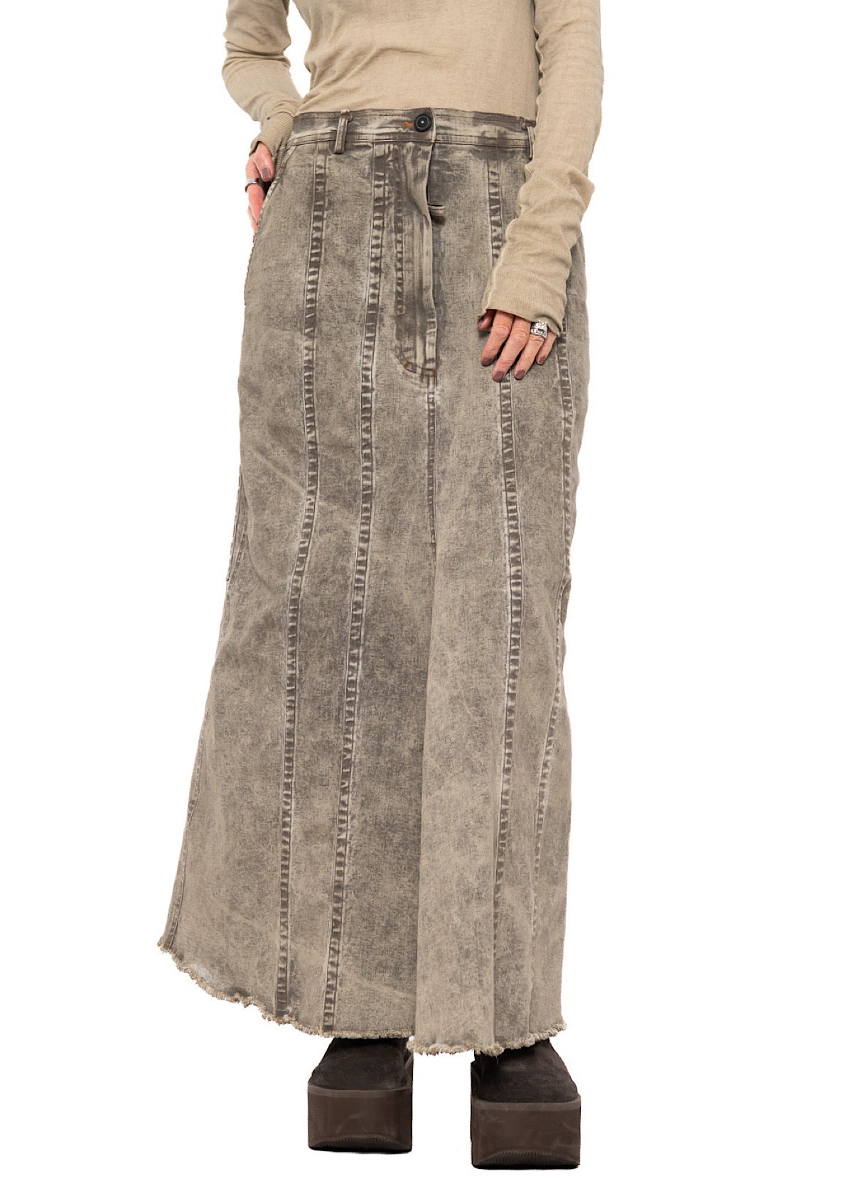 STRETCH DENIM MAXI SKIRT