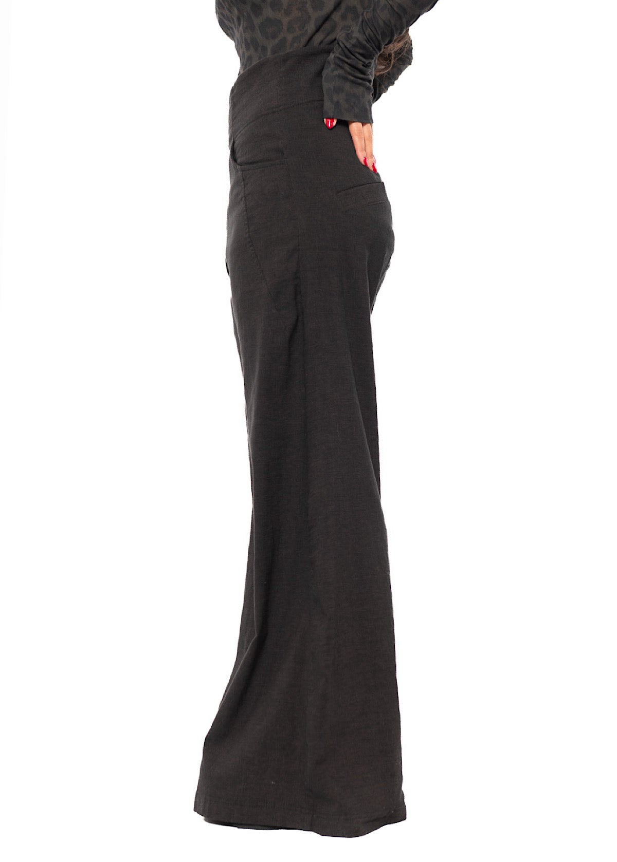 STRETCH FLARED WIDE-LEG TROUSER