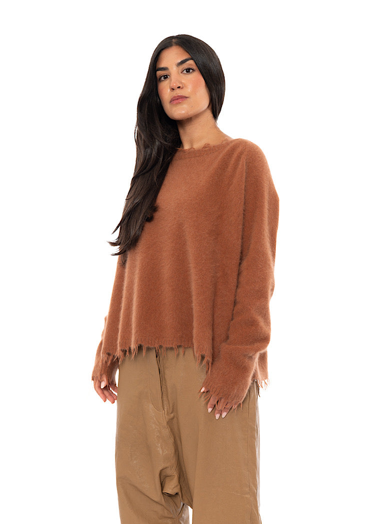 RELAXED FRAYED KNIT PULLOVER