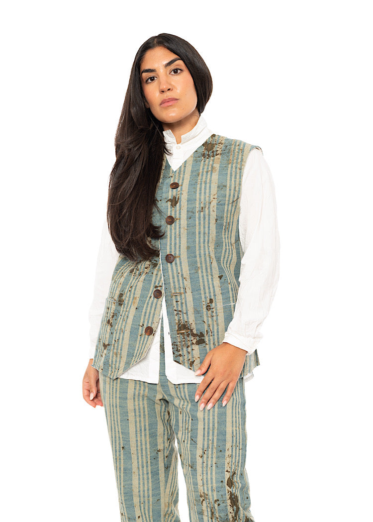 STRAIGHT CUT STRIPED COTTON WAISTCOAT