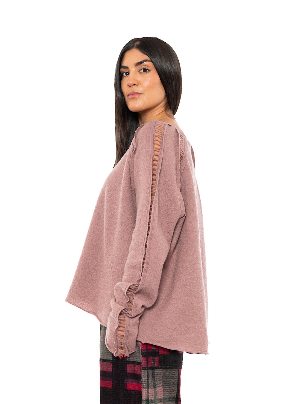 BOILED WOOL LADDER STITCH PULLOVER