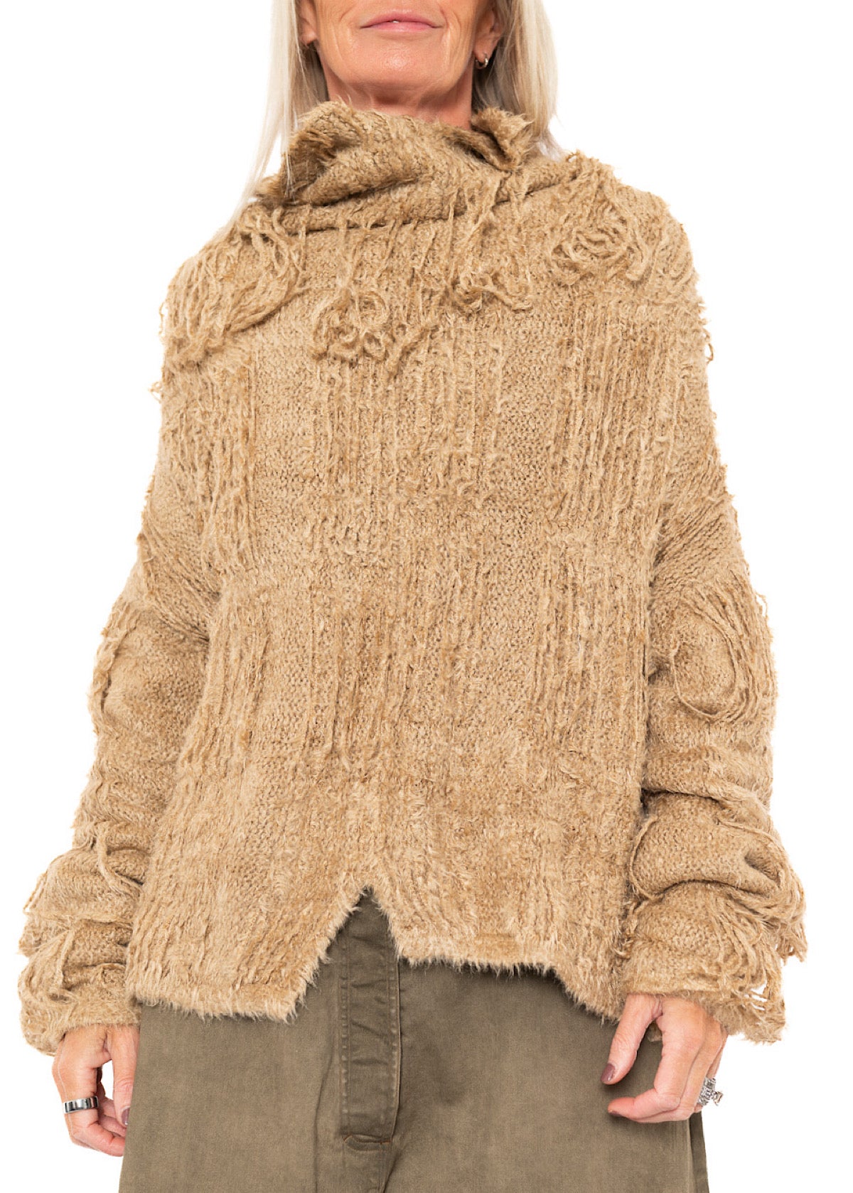 LADDERED SILK KNIT PULLOVER