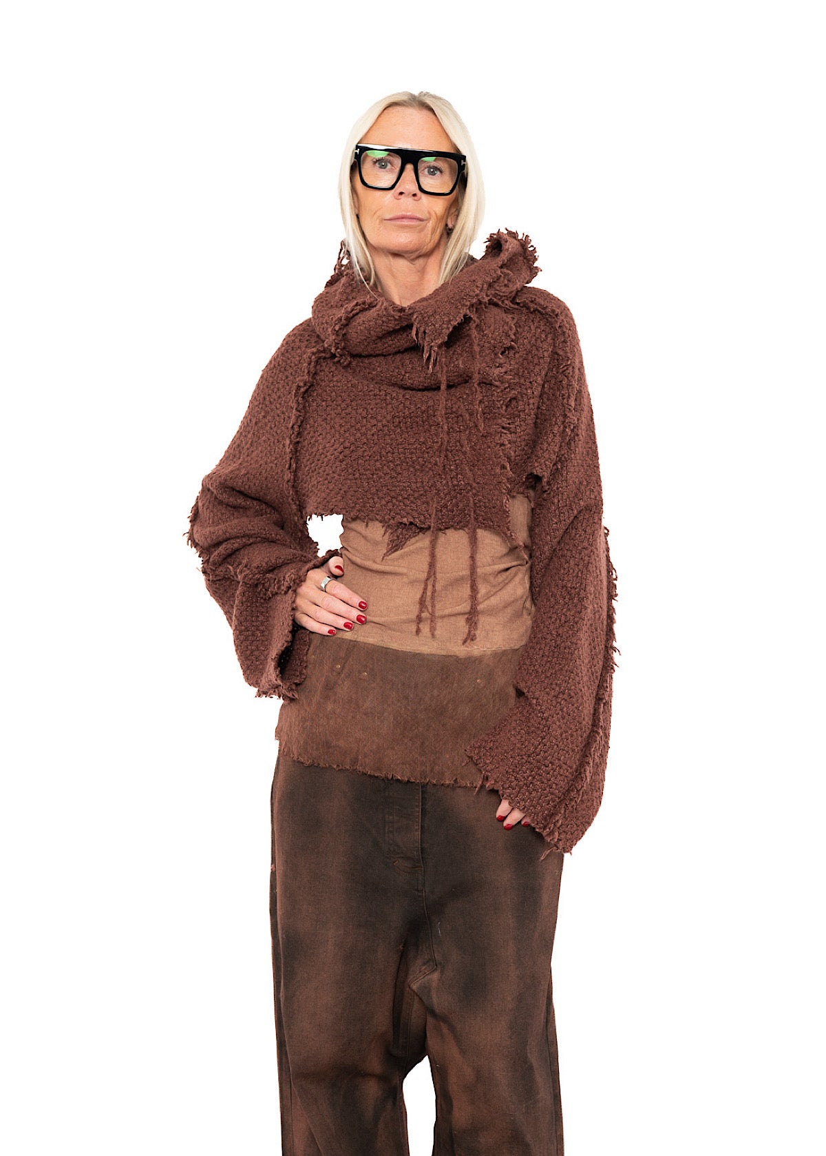 CROPPED TEXTURED SILK KNIT PULLOVER