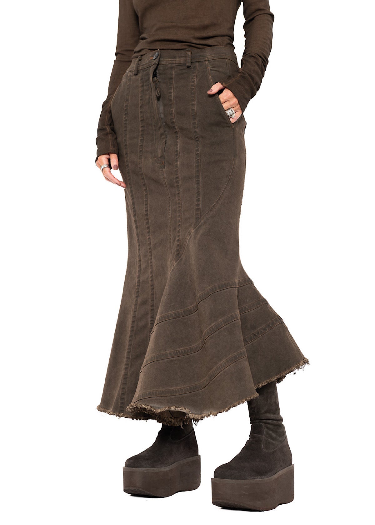 FISHTAIL STRETCH DENIM SKIRT