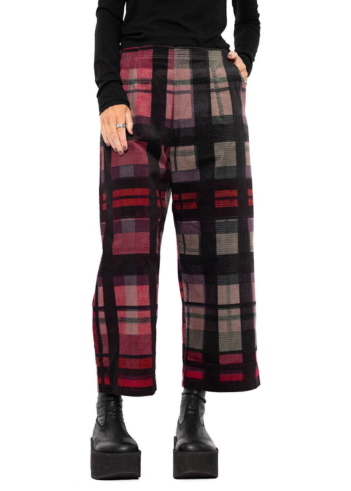 WIDE-LEG CHECK VELVET TROUSER
