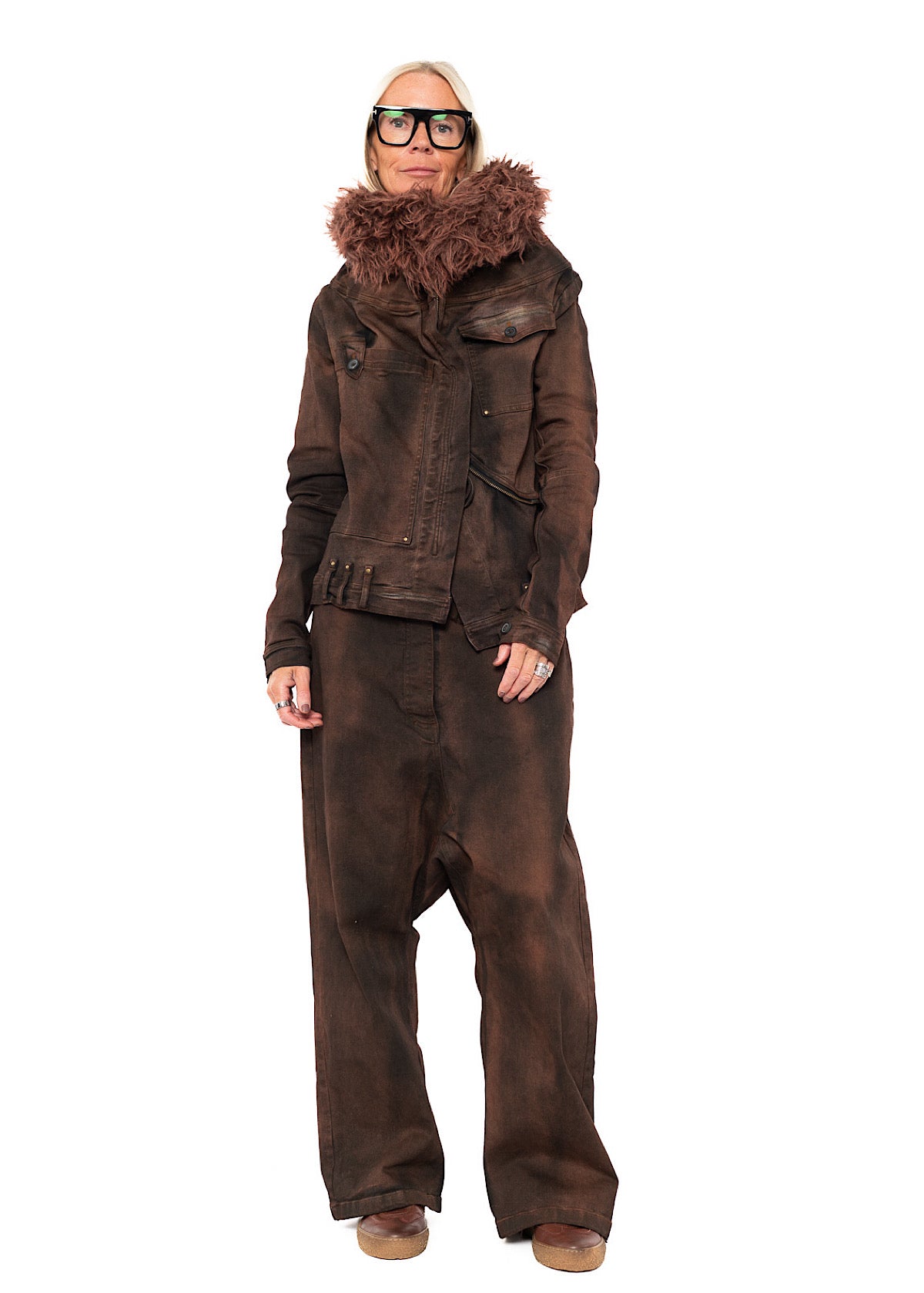 FITTED FAUX FUR-TRIM DENIM JACKET