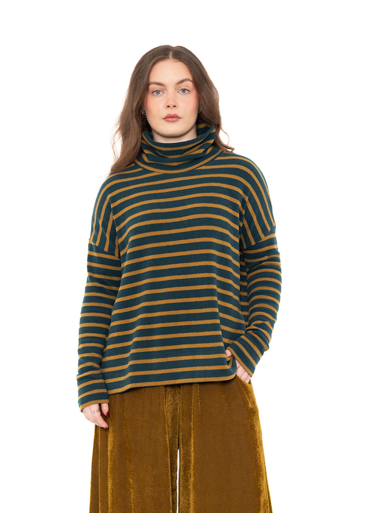 STRIPED COTTON-FLEECE JADE PULLOVER