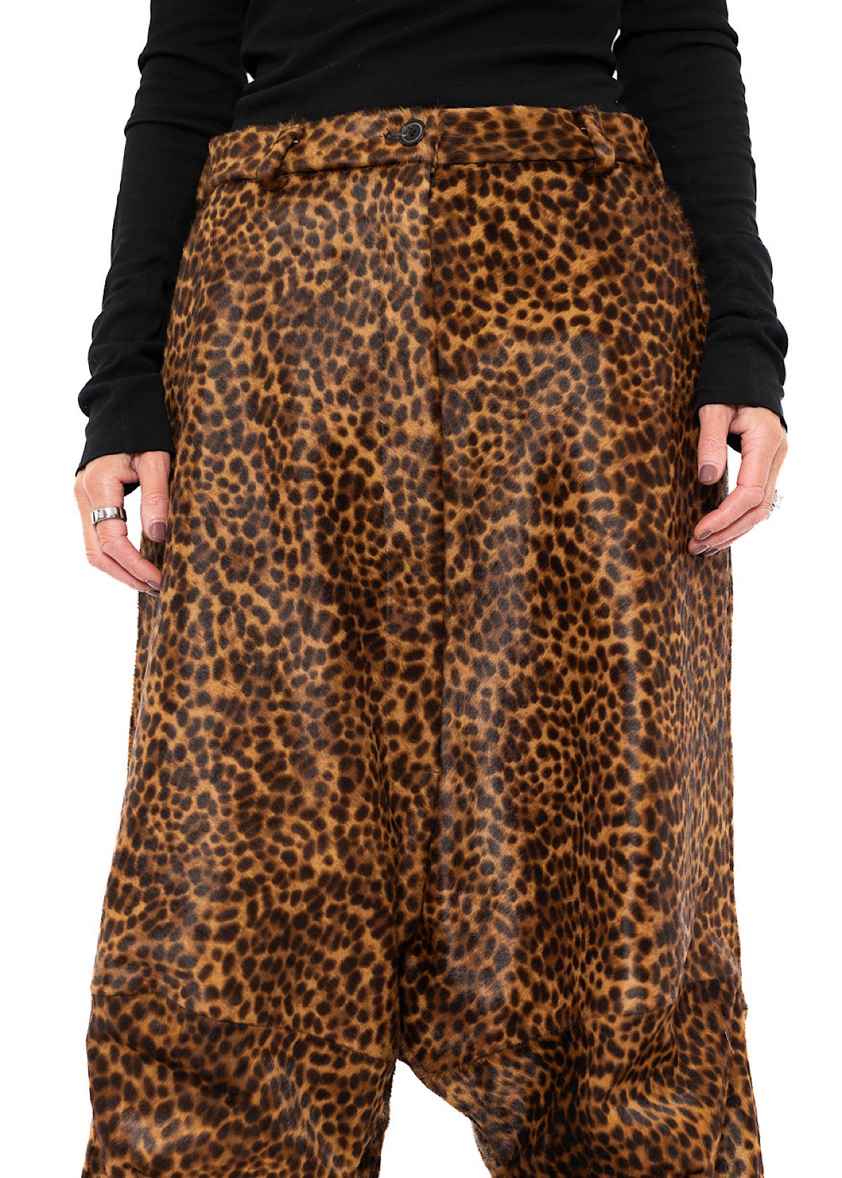 LEOPARD LEATHER DROP CROTCH TROUSER