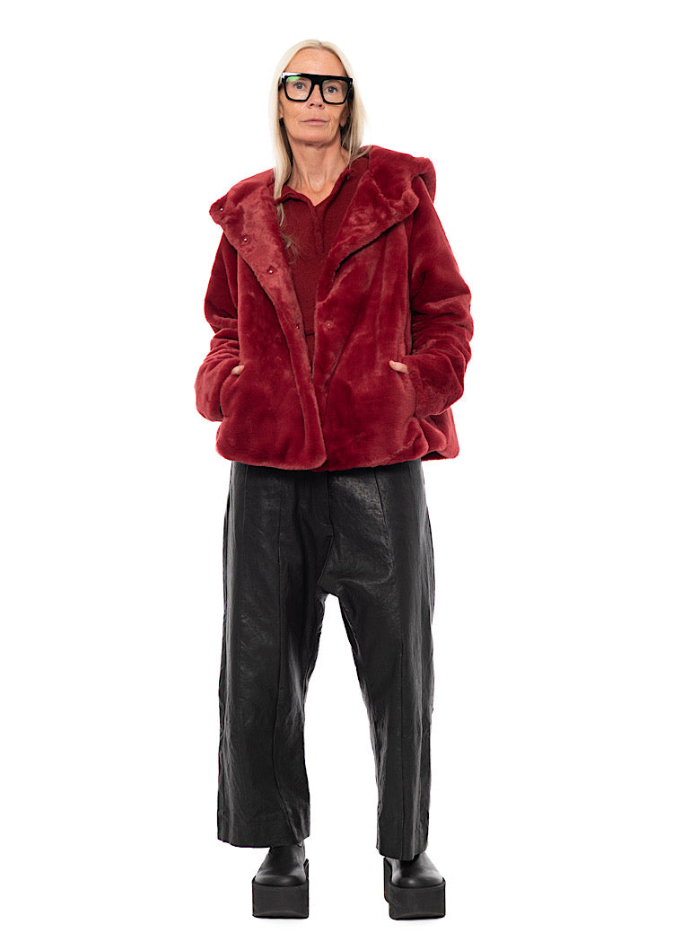 CROPPED HOODED FAUX FUR JACKET