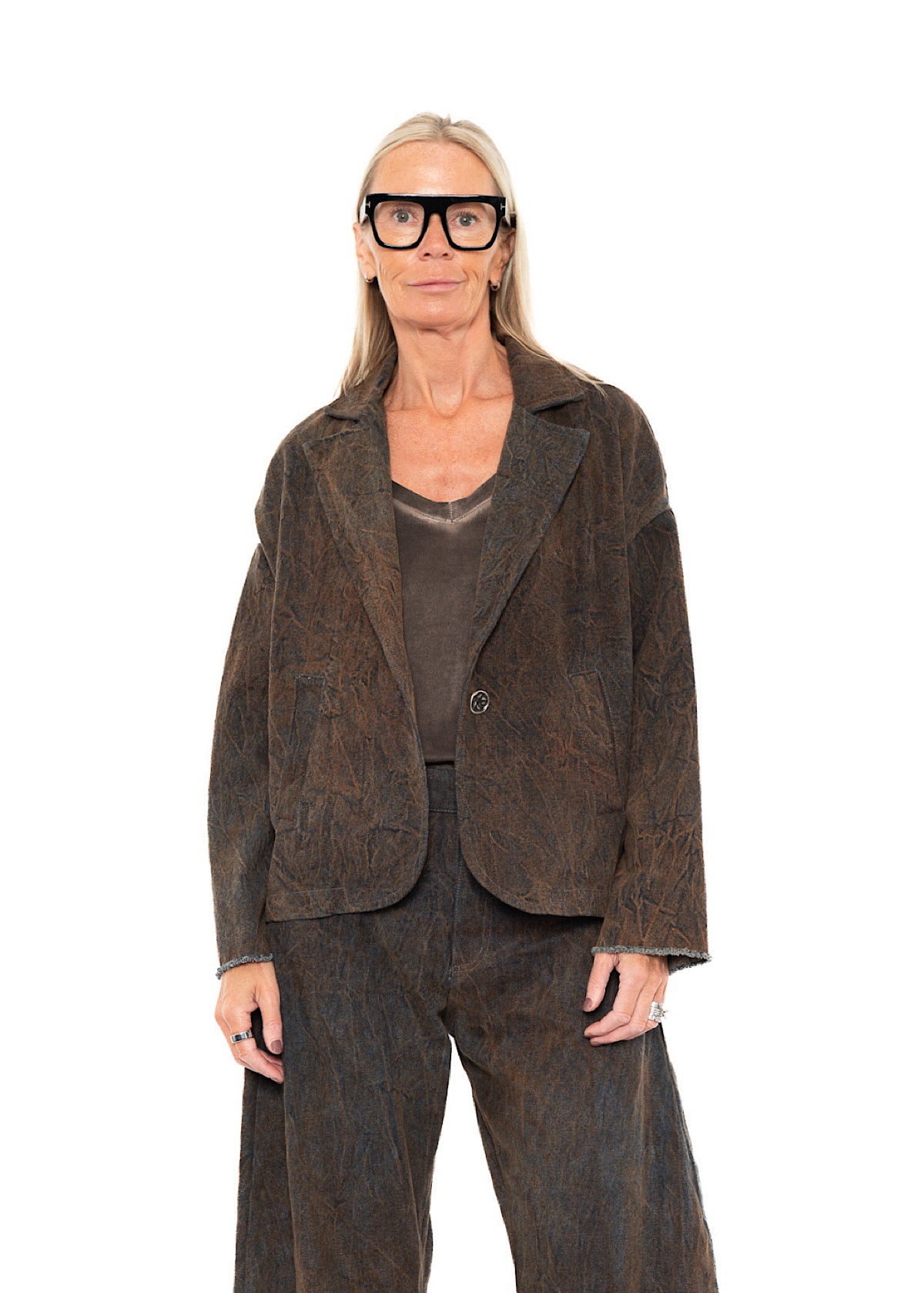 STONE-WASHED DENIM CROPPED BLAZER
