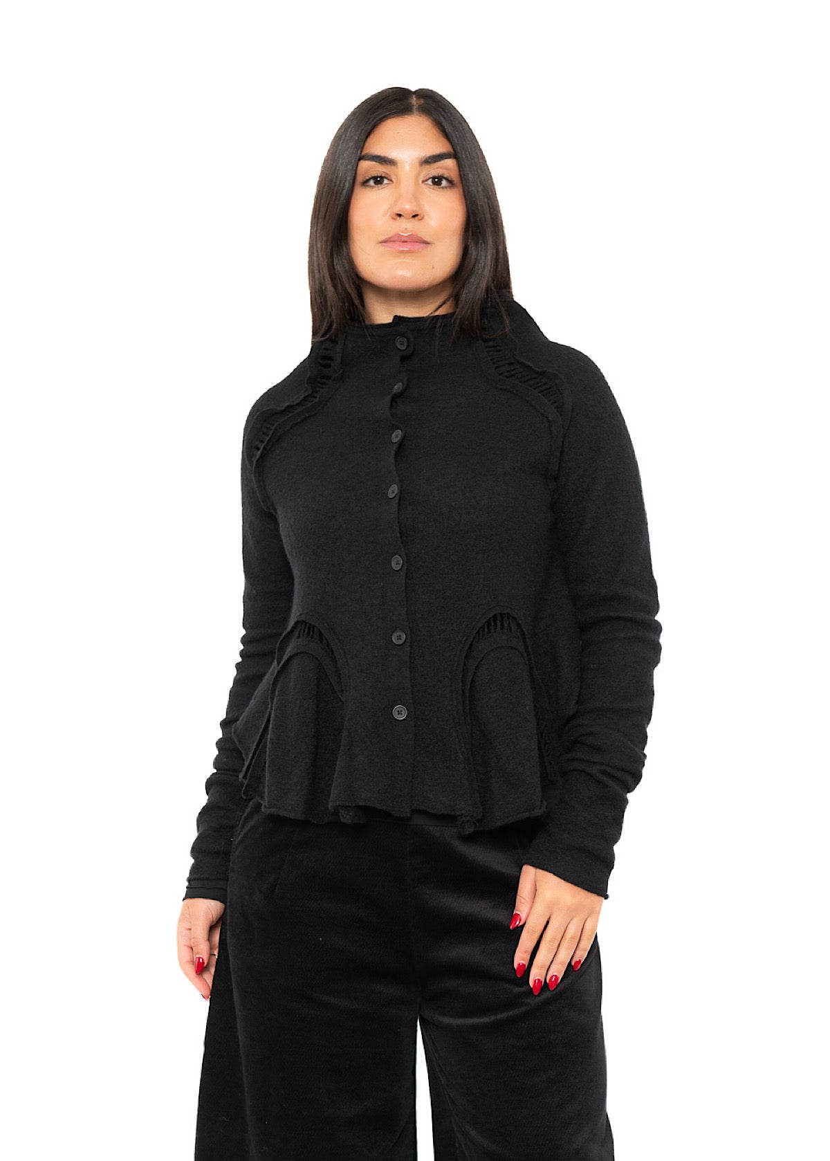 CROPPED BOILED WOOL CARDIGAN