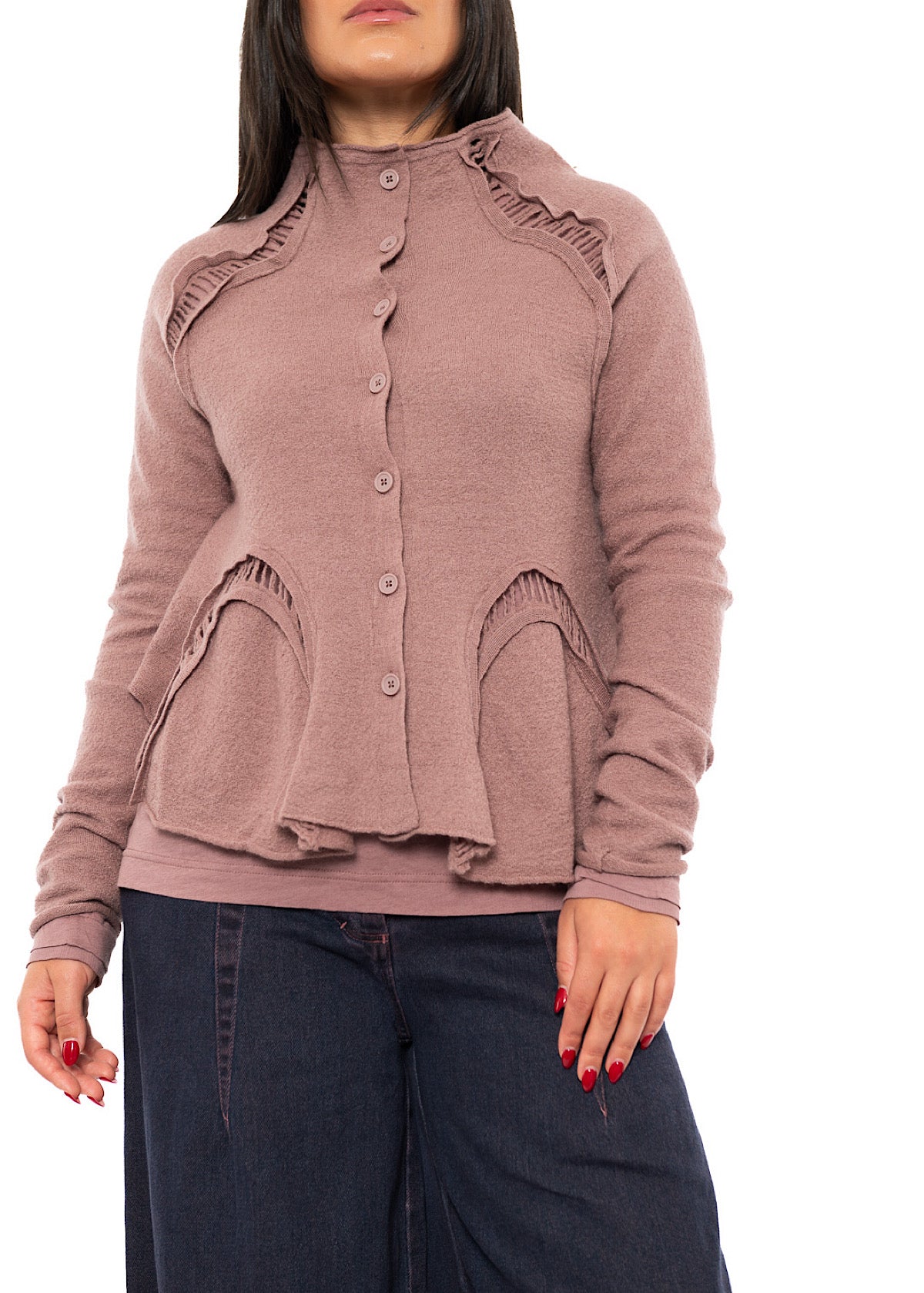 CROPPED BOILED WOOL CARDIGAN