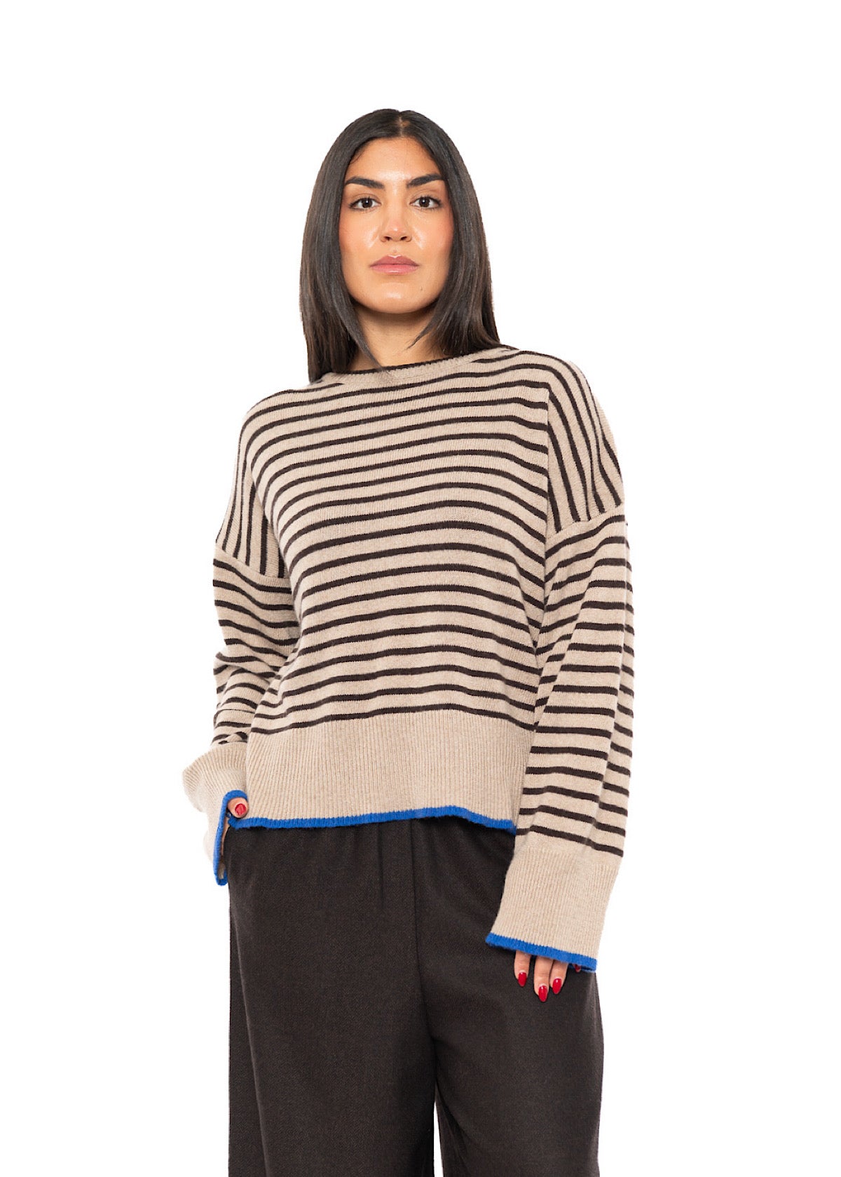 STRIPED CASHMERE-MIX PULLOVER