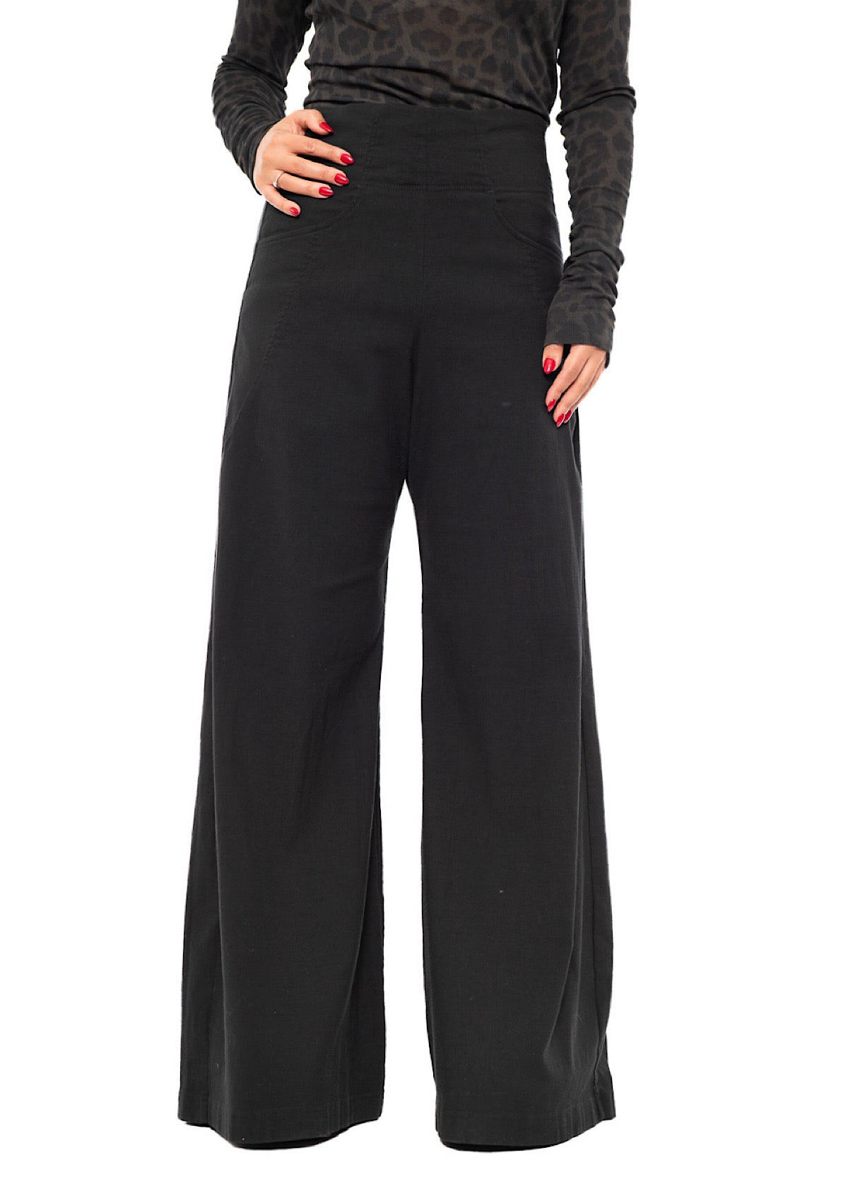 STRETCH FLARED WIDE-LEG TROUSER