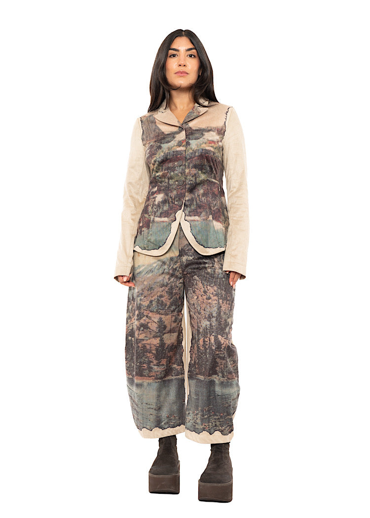 LANDSCAPE PRINT FAUX SUEDE BALLOON TROUSER
