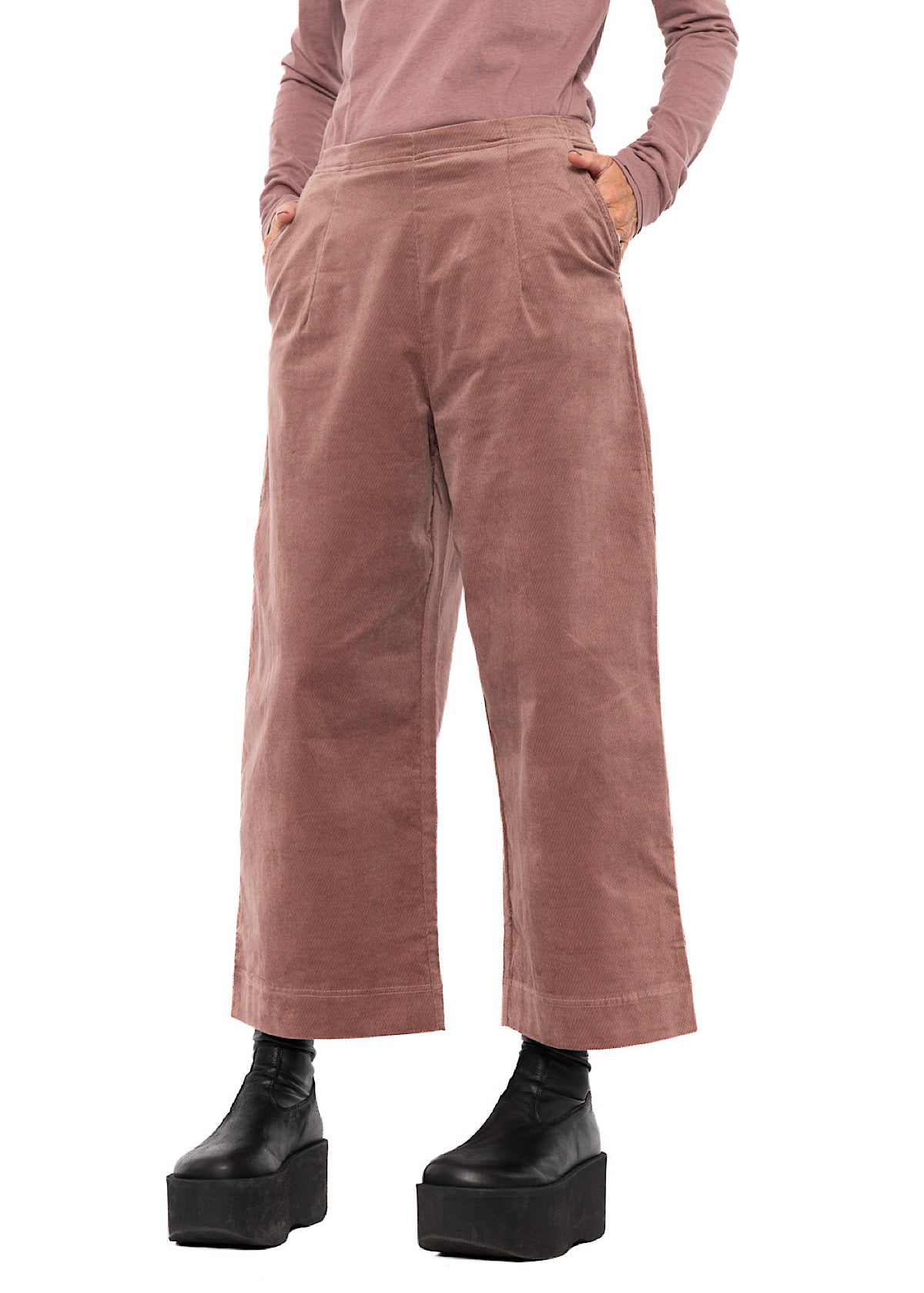 STRETCH-VELVET WIDE LEG TROUSER