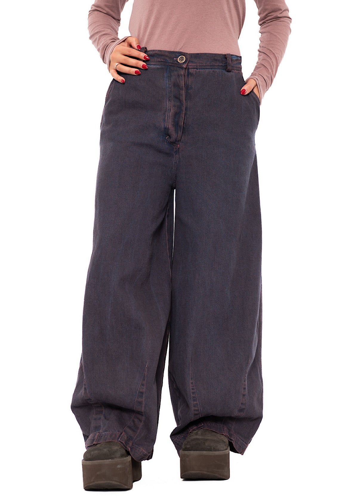 GARMENT-DYED DENIM WIDE LEG TROUSER
