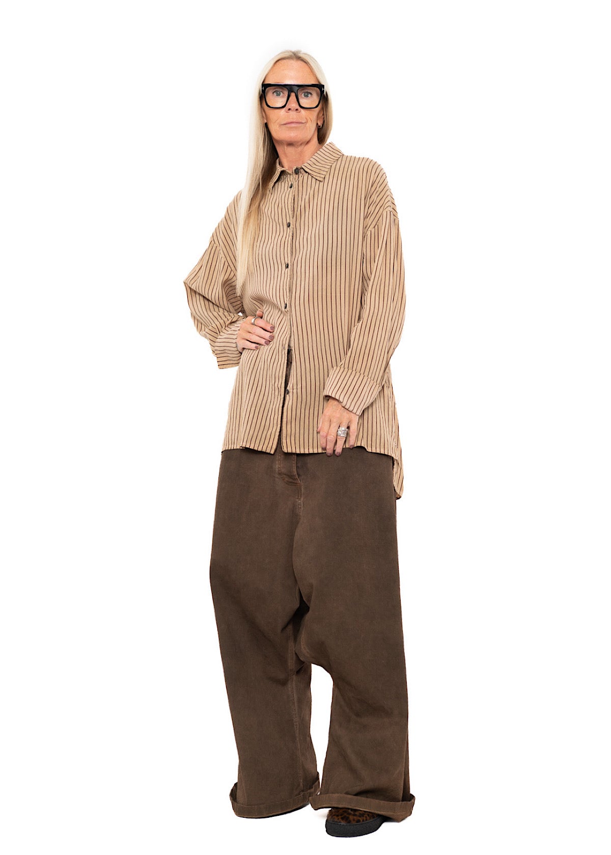 GARMENT-DYED SILK STRIPE SHIRT