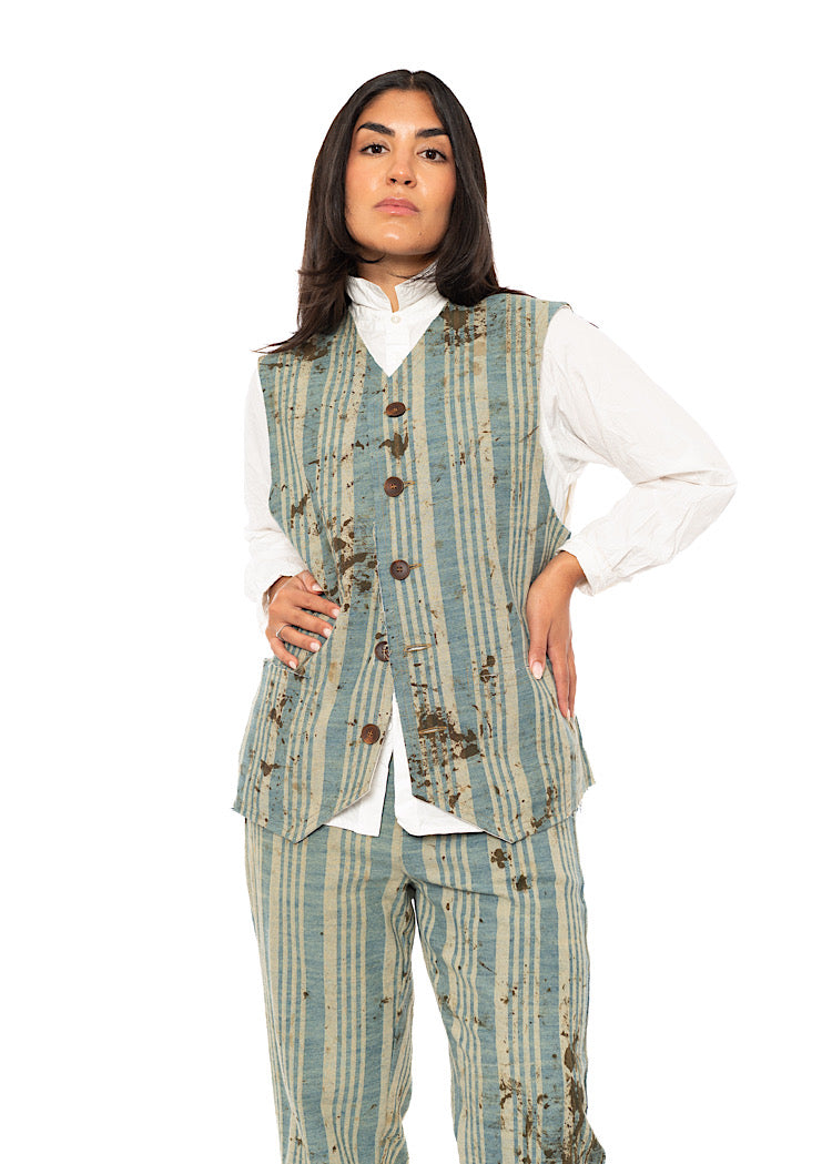 STRAIGHT CUT STRIPED COTTON WAISTCOAT