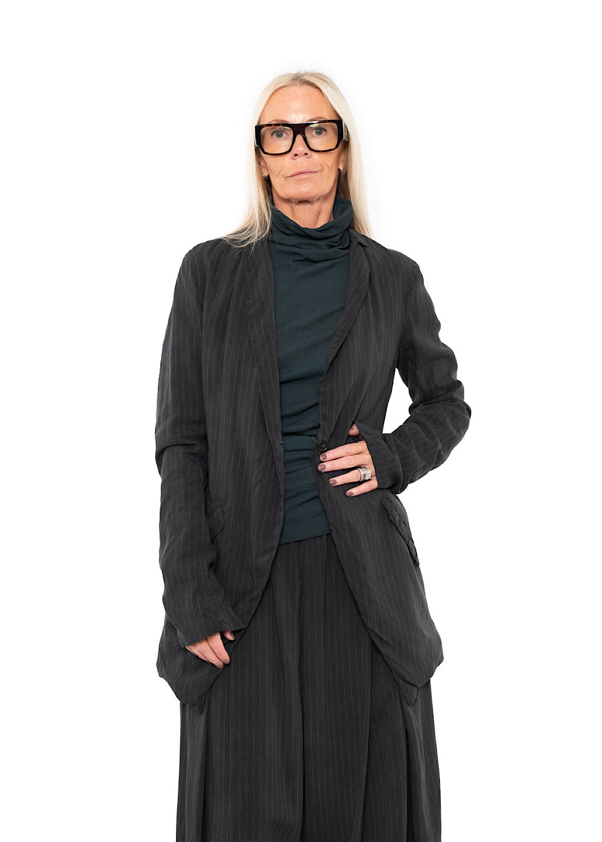 FLUID PINSTRIPE LONGLINE JACKET