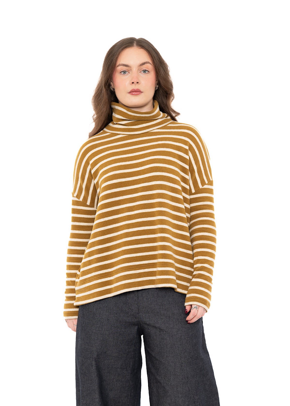 STRIPED COTTON-FLEECE JADE PULLOVER