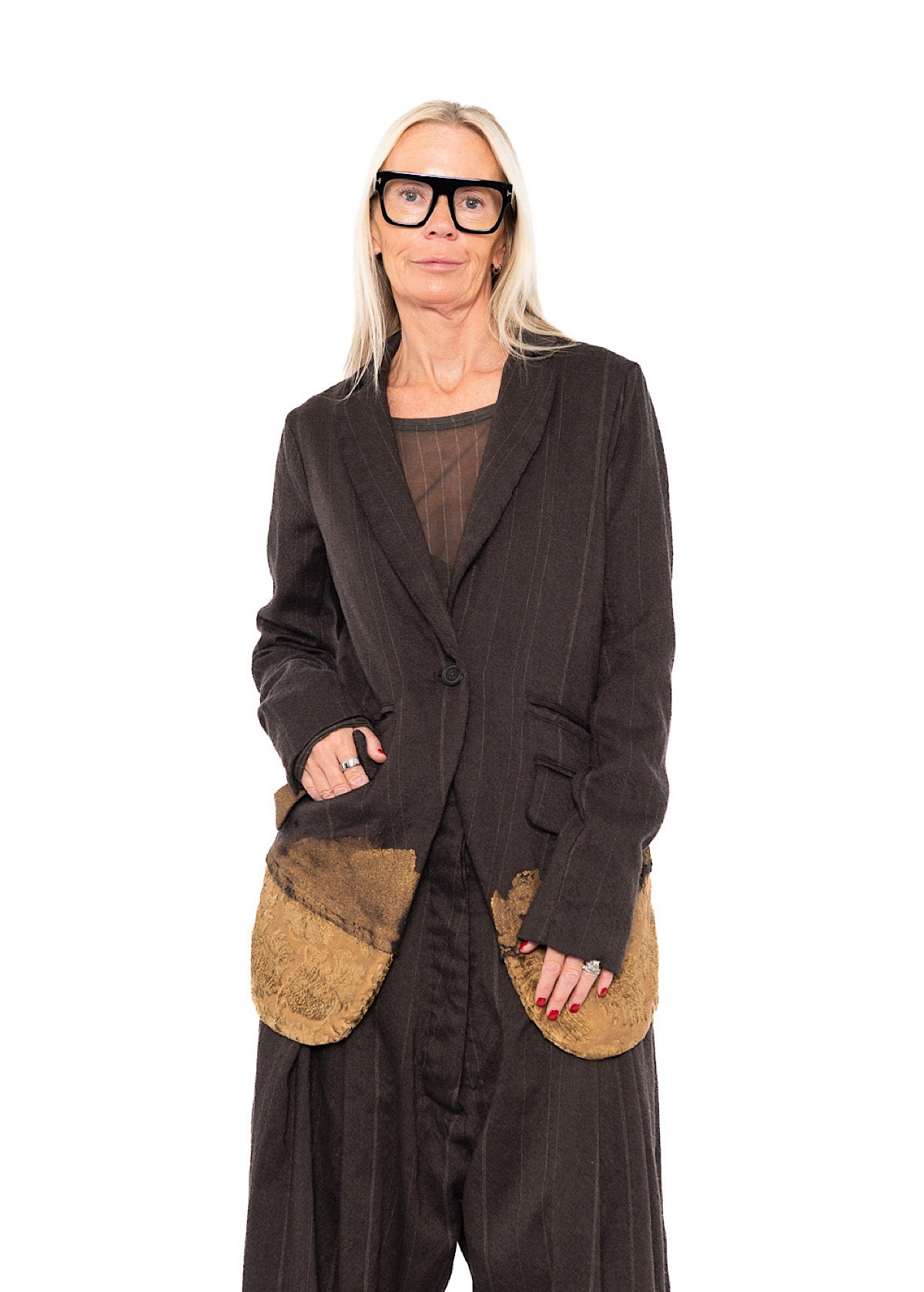 GOLDFARBEN BEMALTE Jacke MIT FEINEN NEBELSTREIFEN