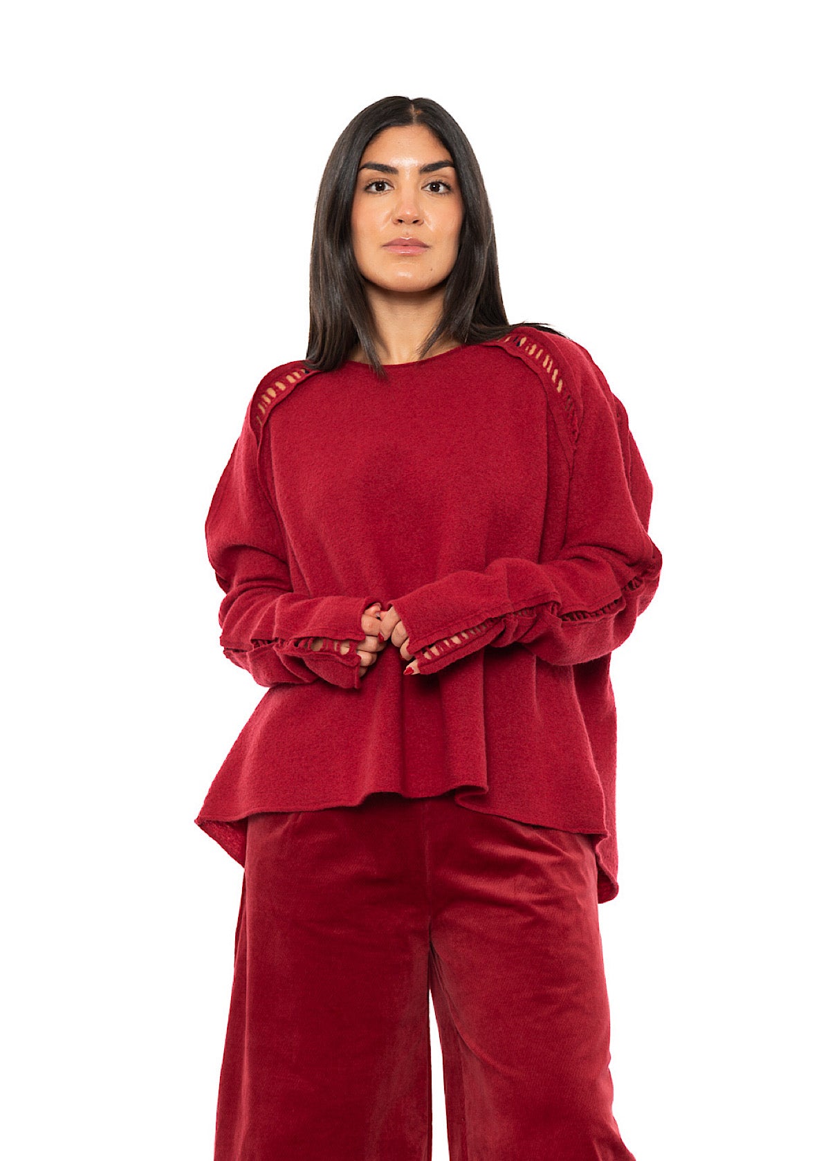 BOILED WOOL LADDER STITCH PULLOVER