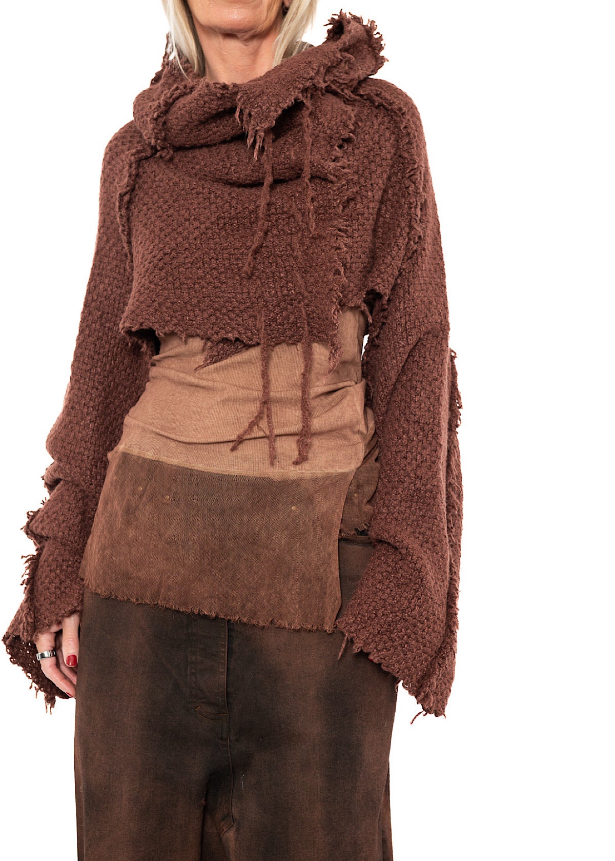 CROPPED TEXTURED SILK KNIT PULLOVER