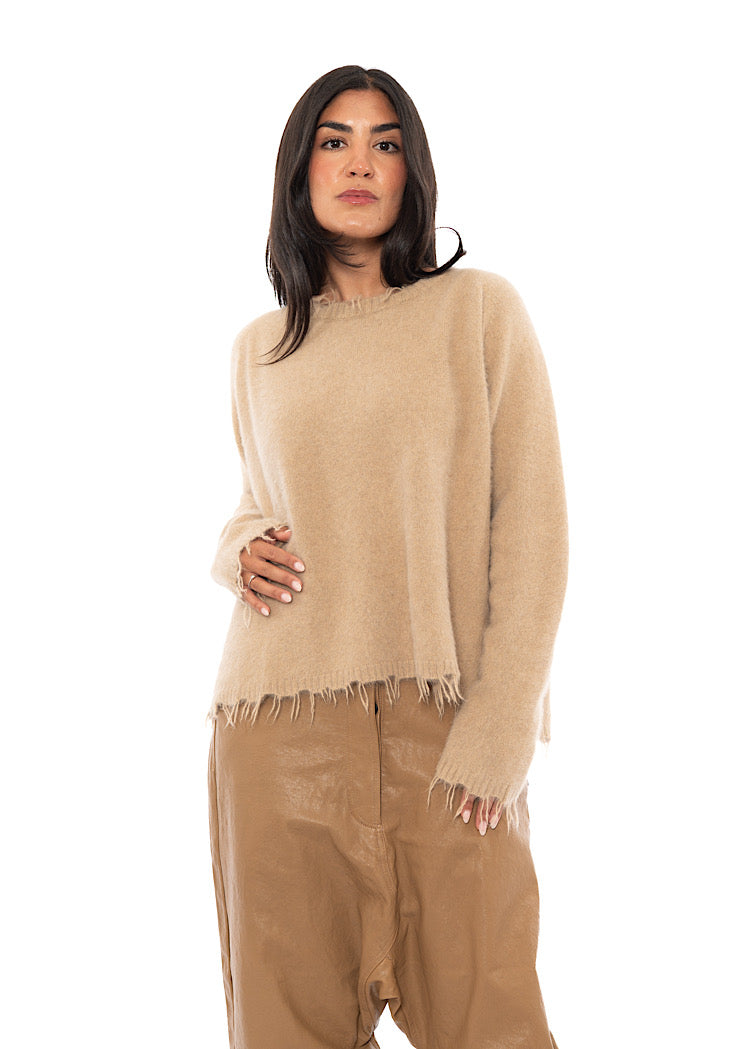 RELAXED FRAYED KNIT PULLOVER