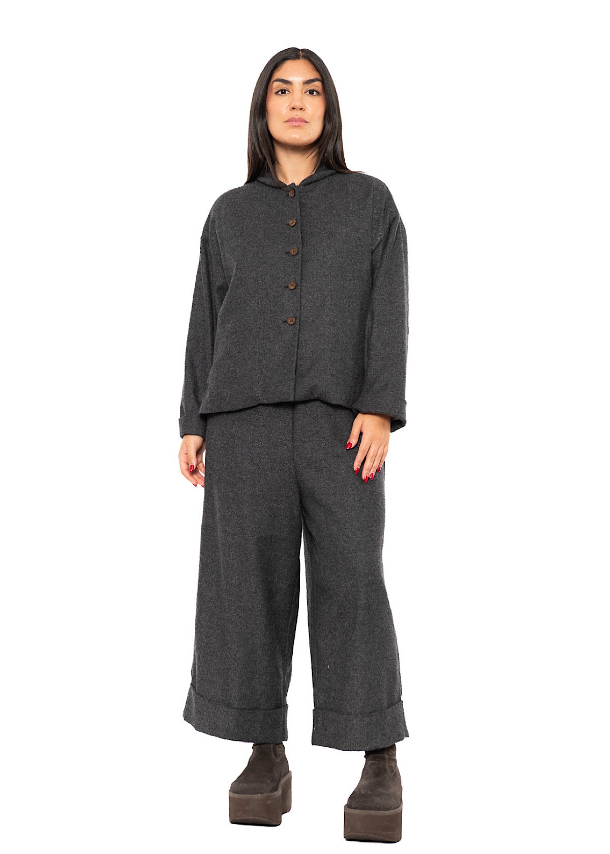 BOXY HERRINGBONE WOOL BLEND FLORA JACKET