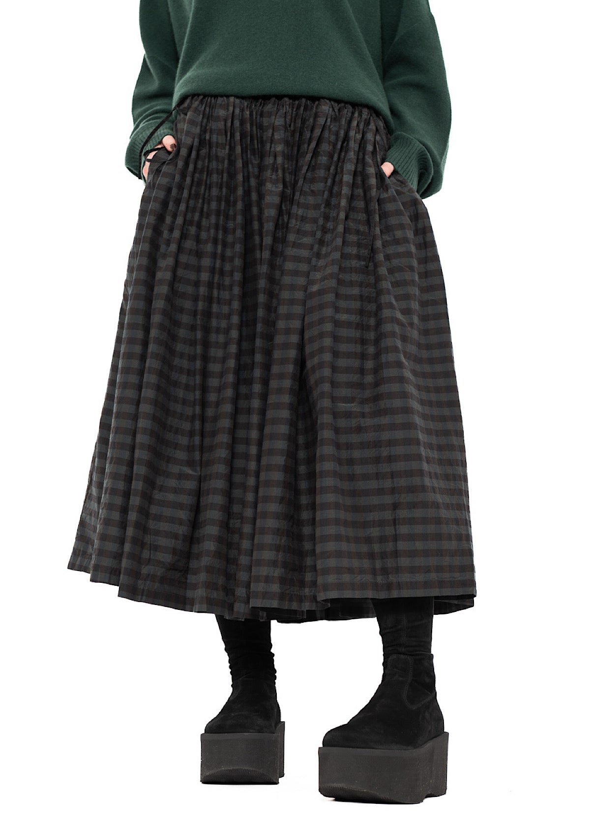 CHECKED COTTON-SILK SKIRT