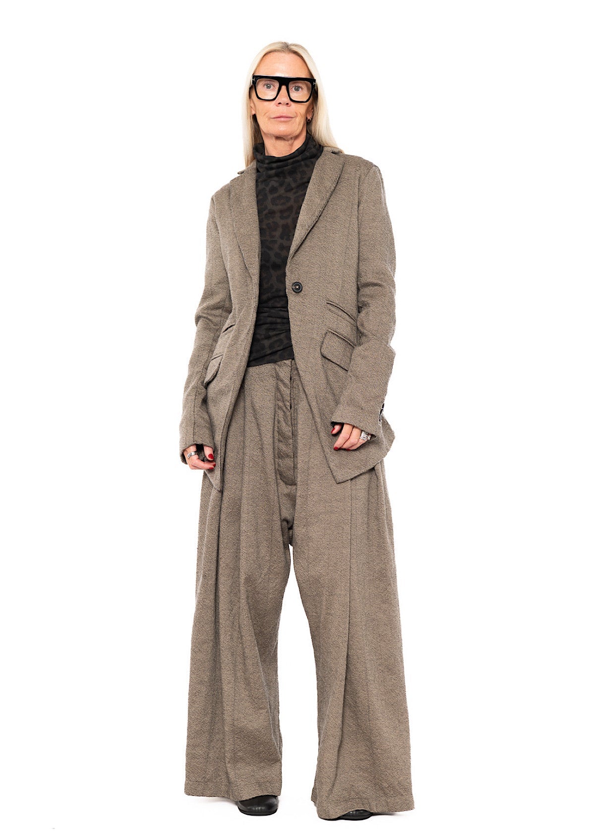 DROP-CROTCH PINSTRIPE WOOL TROUSER