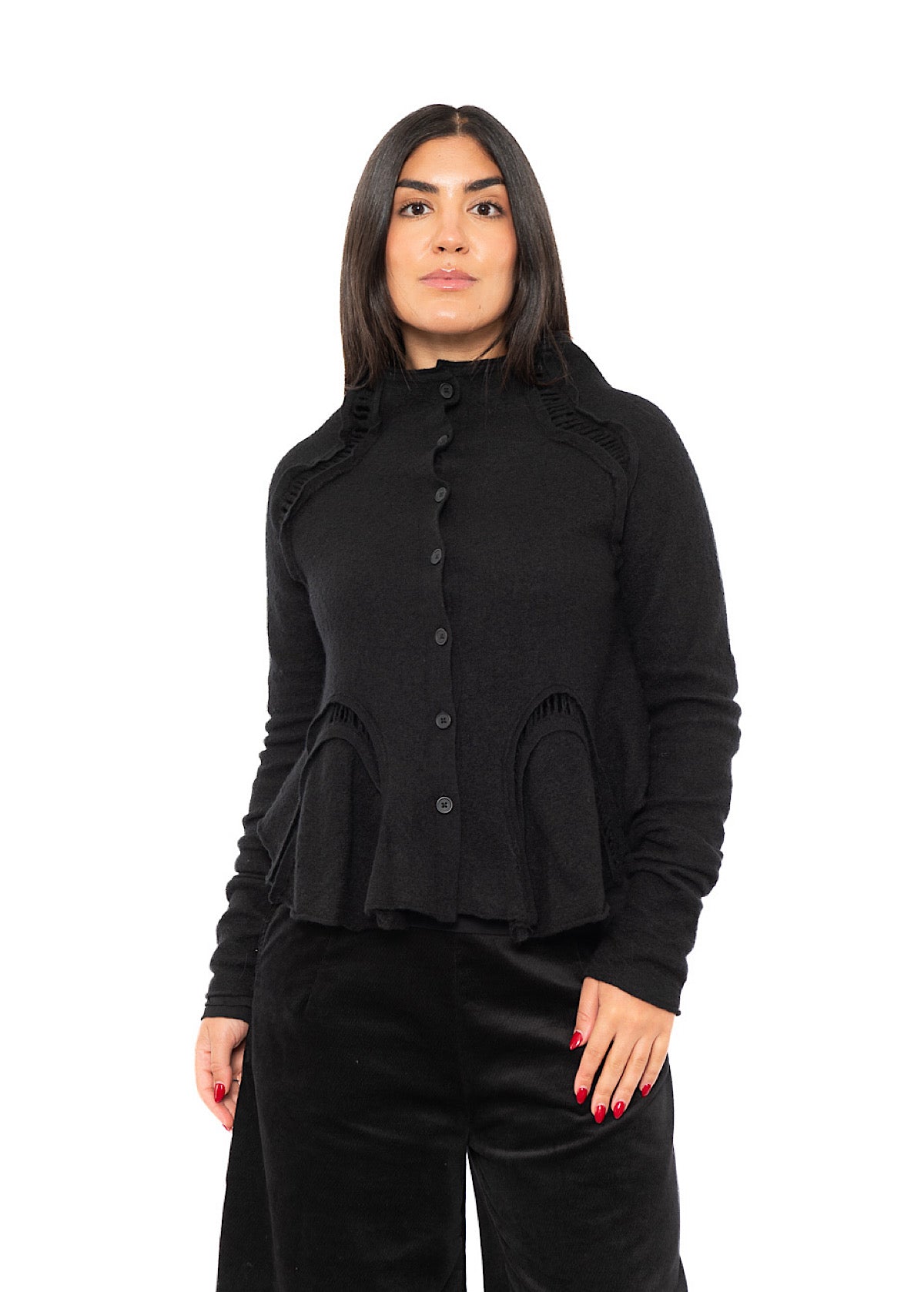 CROPPED BOILED WOOL CARDIGAN
