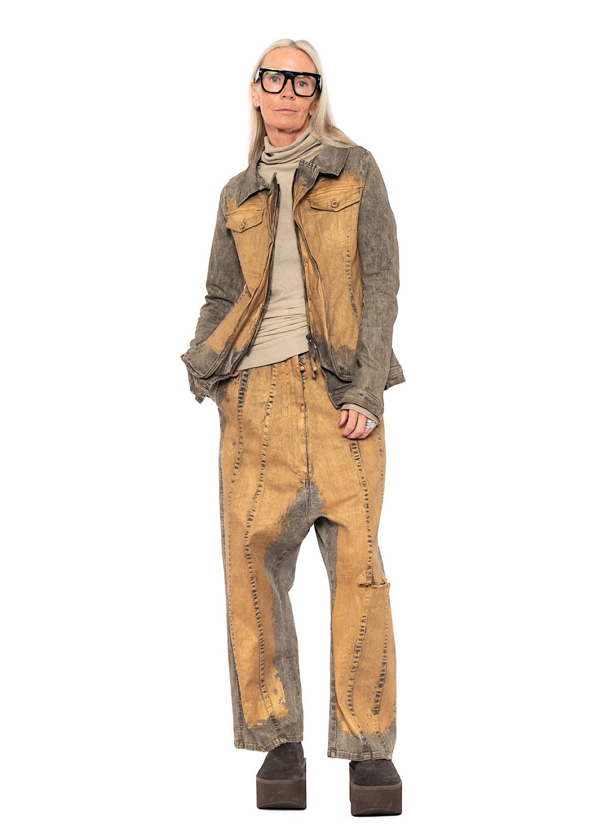 HAND-PAINTED GOLD STRETCH DENIM JACKET