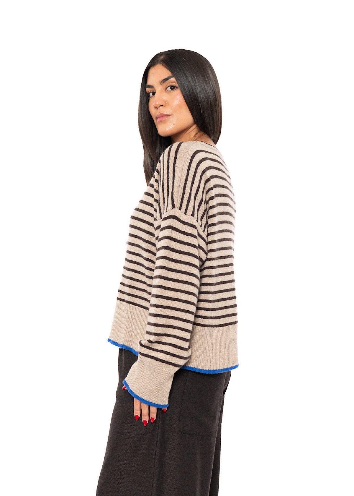 STRIPED CASHMERE-MIX PULLOVER